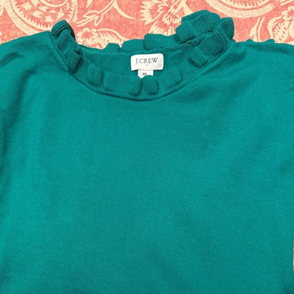 EUC J. Crew Teal Ruffle Neck Sweater SZ XL - Picture 11 of 11